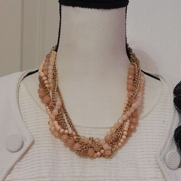Peaches and Cream Beads Fold Tone Twisted Strands Statement Necklace - Picture 5 of 8